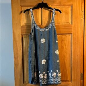 Daisy Blue Mini Dress with White Floral Embroidery